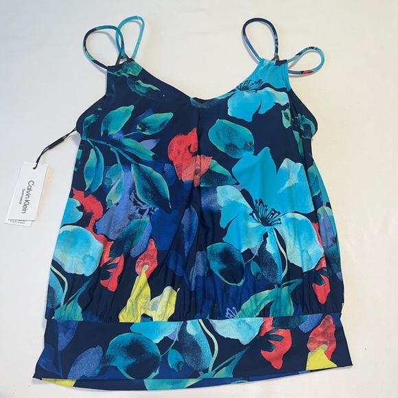 Calvin Klein Solid Blouson Tankini Navy Multi Sz S - Picture 5 of 12